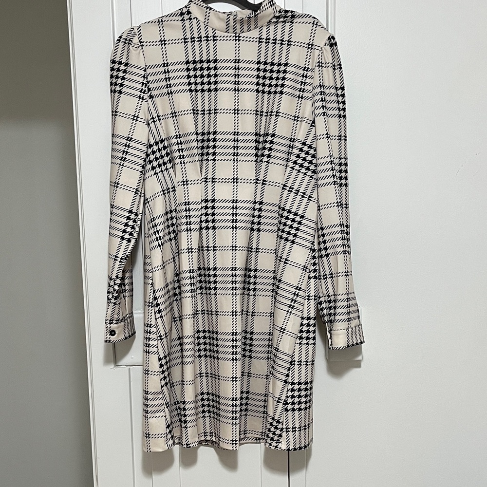 SHEIN Black and Cream Plaid Mini Dress